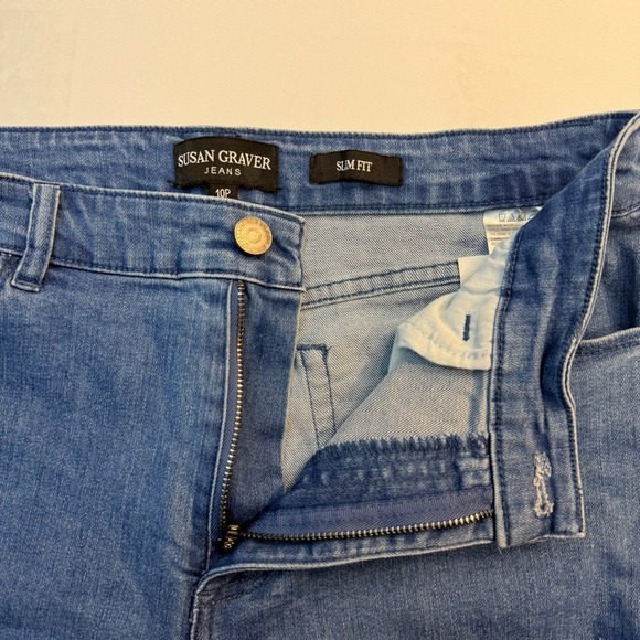 Susan Graver Capri Jeans 10P Slim Fit Ankle Cropped Eyelet Hem Blue Denim - Picture 11 of 14